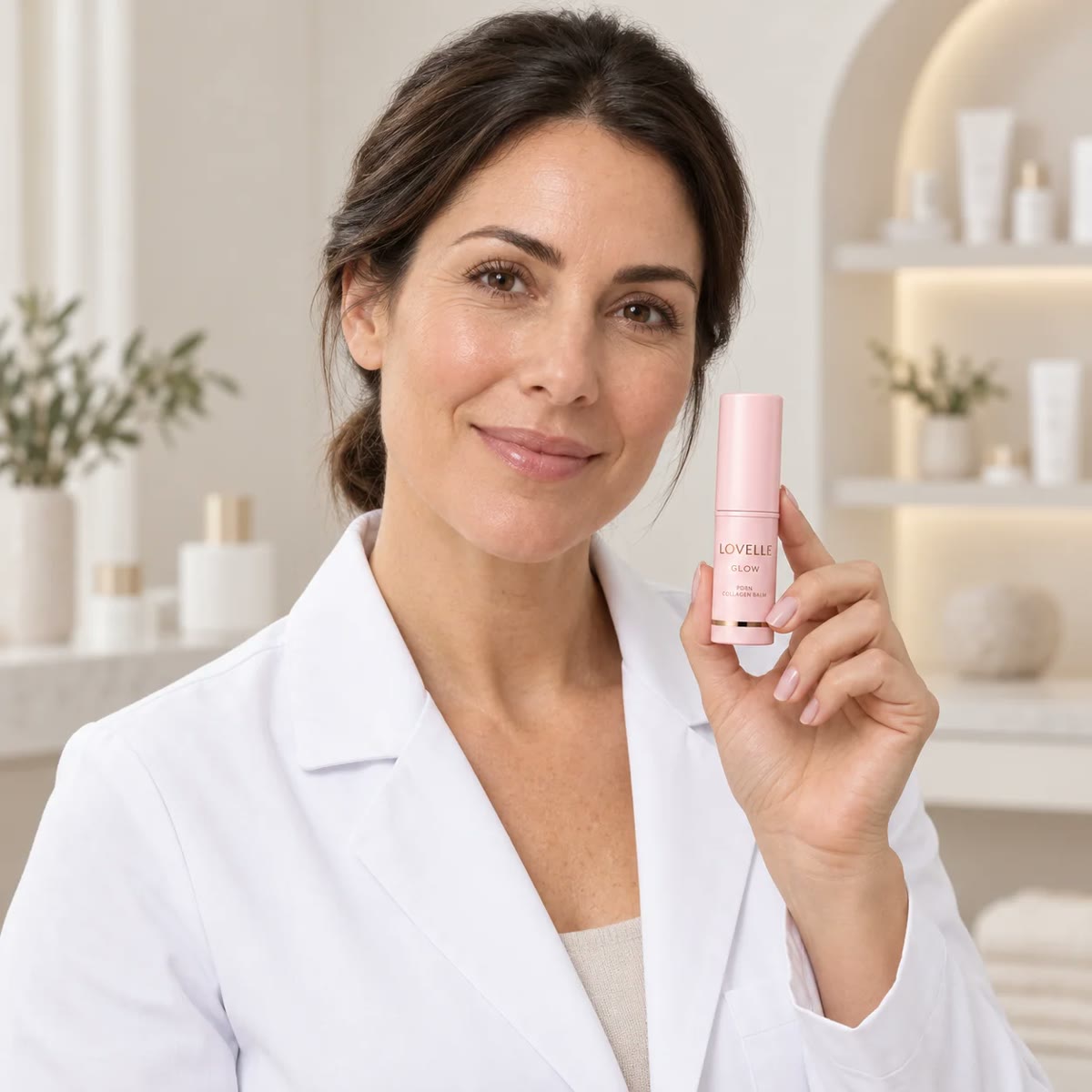 Hudterapeut håller upp Lovelle Glow